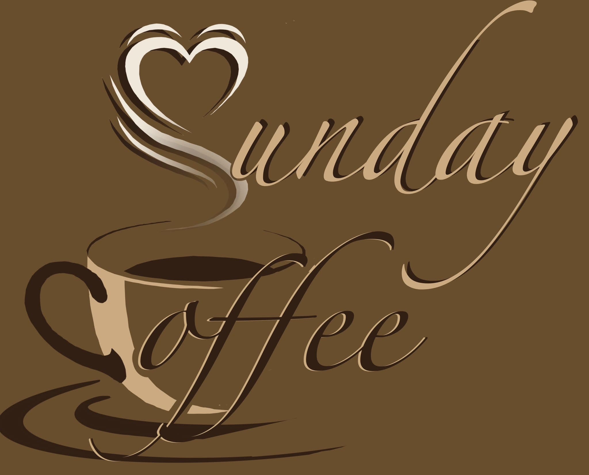 Sunday Coffee — a coffee cup with steam curling into a heart.